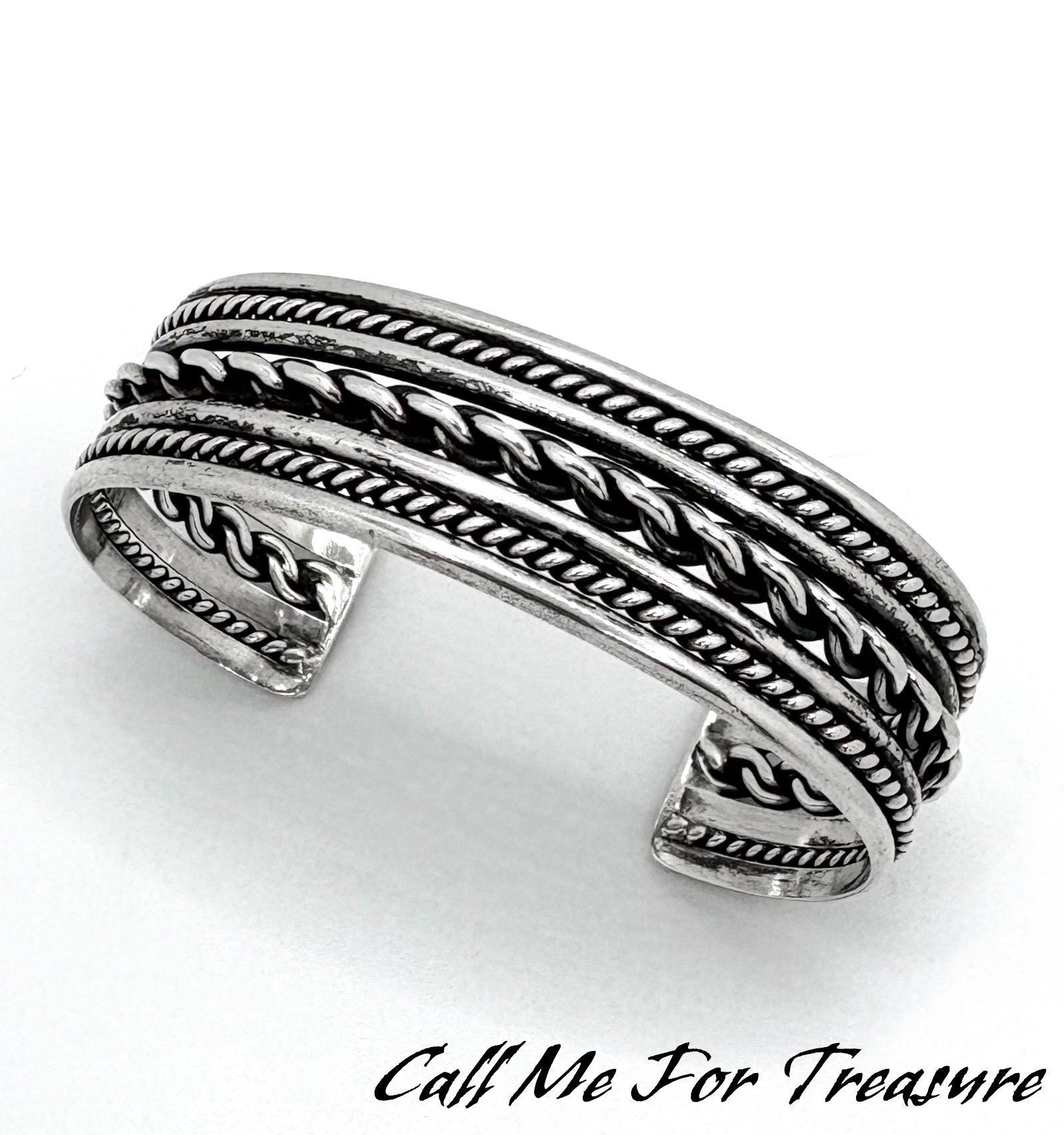 Vintage Native American Sterling Silver Rope Cuff Bracelet 6.5” / Southwestern Jewelry