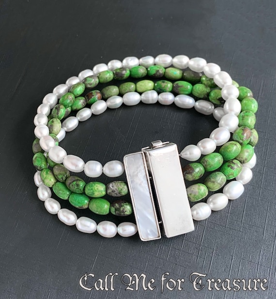 Jay King Pearl and Mojave Turquoise Bracelet / Southwest Jewelry