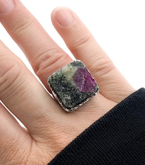 Sterling Silver Ruby in Zoisite Statement  Ring S… - image 1