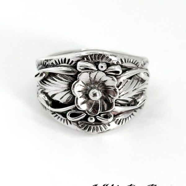 Lee Charley Navajo Sterling Silber Blumenring Größe 8.5 / Schmuck der amerikanischen Ureinwohner