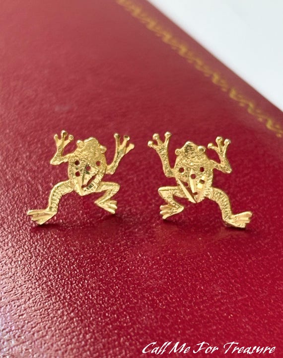 Solid 14K Gold Frog Earrings / Fine Gold Jewelry