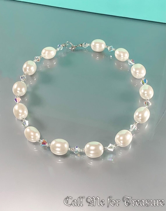 Large Glass Pearl Necklace / Vintage Jewelry - image 1