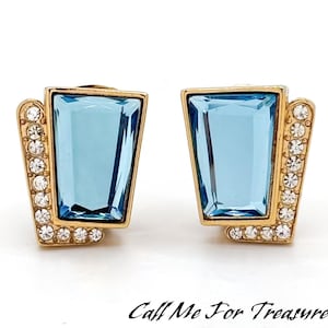Oscar de la Renta Large Crystal Clip On Earrings / Vintage Jewelry