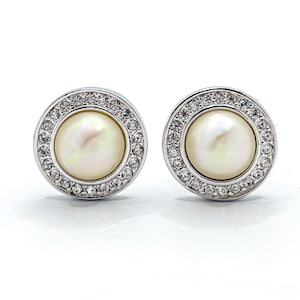 Christian Dior Crystal Pearl Clip On Earrings / Vintage Dior