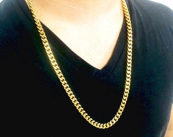 Heavy 8MM Miami Cuban Link Chain Necklace 14K Gold Plated Stainless Steel