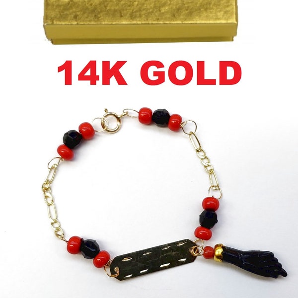 New 14K Gold Azabache Baby Bracelet (Evil Eye Protection) Pulsera Mano de Azabache Bebe De Oro Para Mal De Ojo