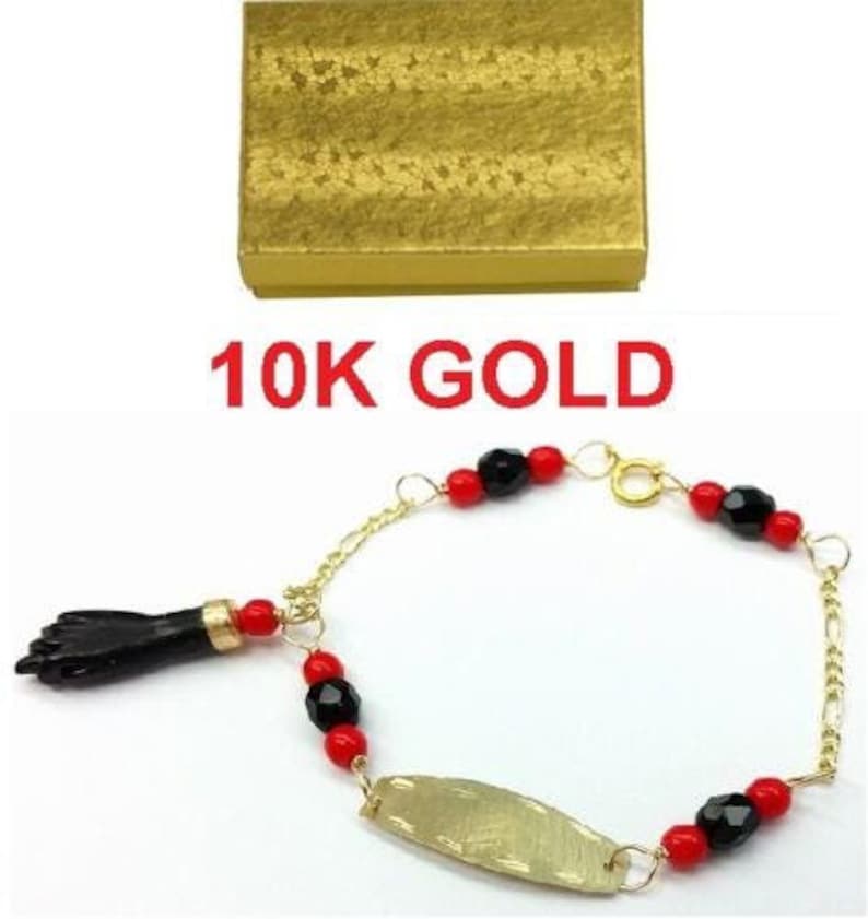 NEW 10K GOLD AZABACHE BABY BRACELET (PROTECTION FROM EVIL EYE) Pulsera Azabache