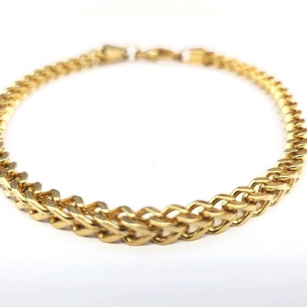 Franco Chain Stainless Steel Foxtail Bracelet 4mm 14k Gold Plated