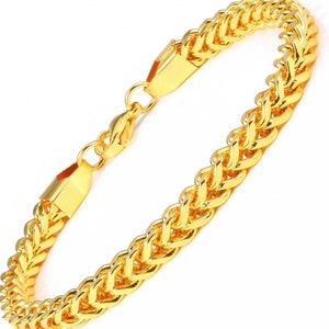 Franco Chain Stainless Steel Foxtail Bracelet 4mm 14k Gold Plated