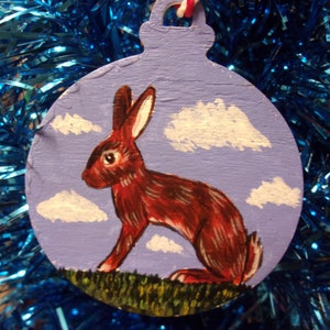 Belgian Hare Ornament: Hand-Painted Acrylic Rabbit, Easter Decoration