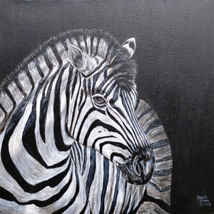 オリジナルシマウマのアクリル画 | 野生動物アート | 白黒壁装飾