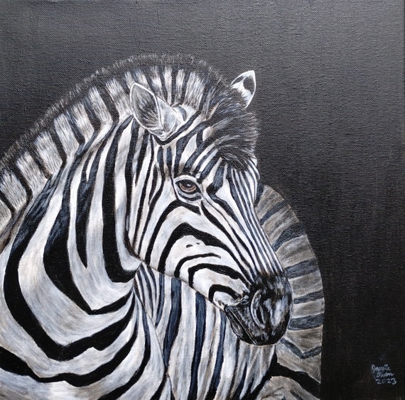 Original Zebra Acrylic Painting African Wildlife Art 14x14 gallery wrapped Canvas