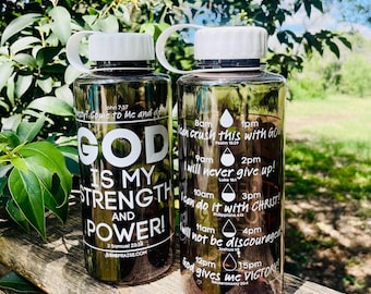 Scripture Water Bottle with Time, Motivational Christian Gift, 36 oz Dishwasher Safe Bottle, Uplifting Bible Verses