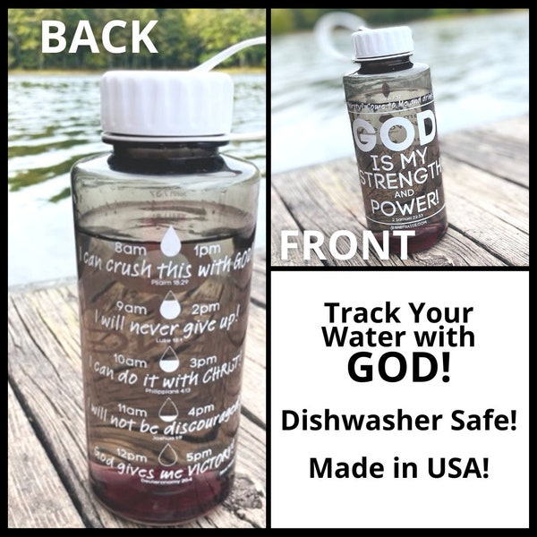 Motivational Bible Verse Water Tracking Bottle 36oz. Dishwasher Safe Christian Uplifting Affirmations