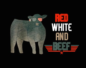 Drapeau des Etats-Unis rouge, blanc et boeuf vintage 4 juillet, vache drôle png thumbnail