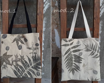 Cotton tote bag, unique piece, tote bag with natural plant prints, practical bag, original bag, ecoprint