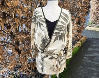Kimono ecoprint femme, veste souple, chemise nouée, tunique, impressions végétales naturelles, imprimé botanique