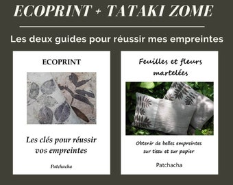 The "Ecoprint Guide plus Tataki Zomé Tutorial" bundle includes ebooks on obtaining plant prints using an eco-friendly method.