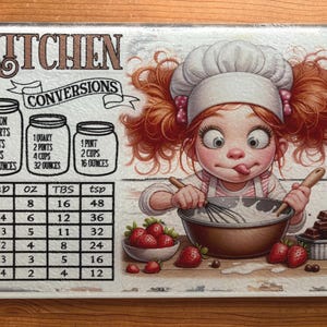 A4 Glass Chopping Board Cute Kitchen Conversion Design Chinchilla Textured Finish – Gift for Bakers, Cooks & Chefs