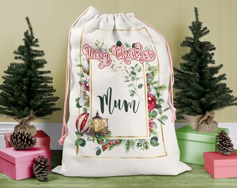 Scandi Xmas Tree Print Personalised Name ChristmasSantaPresent Sack
