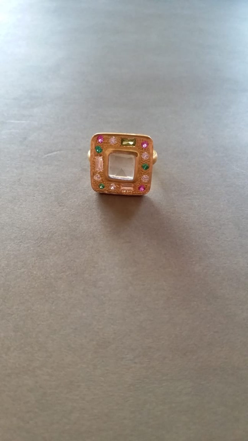 Baguette Cut Gemstone Ring Multi Gemstone Square Ring Gold Filled Ring Victorian Ring Jewelry Designer Cocktail Ring Christmas Gift