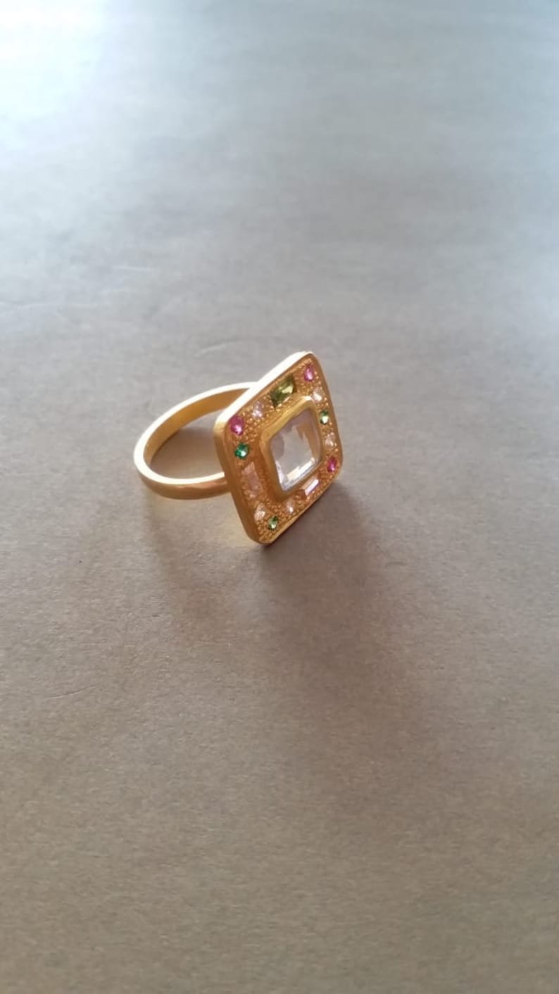 Baguette Cut Gemstone Ring Multi Gemstone Square Ring Gold Filled Ring Victorian Ring Jewelry Designer Cocktail Ring Christmas Gift