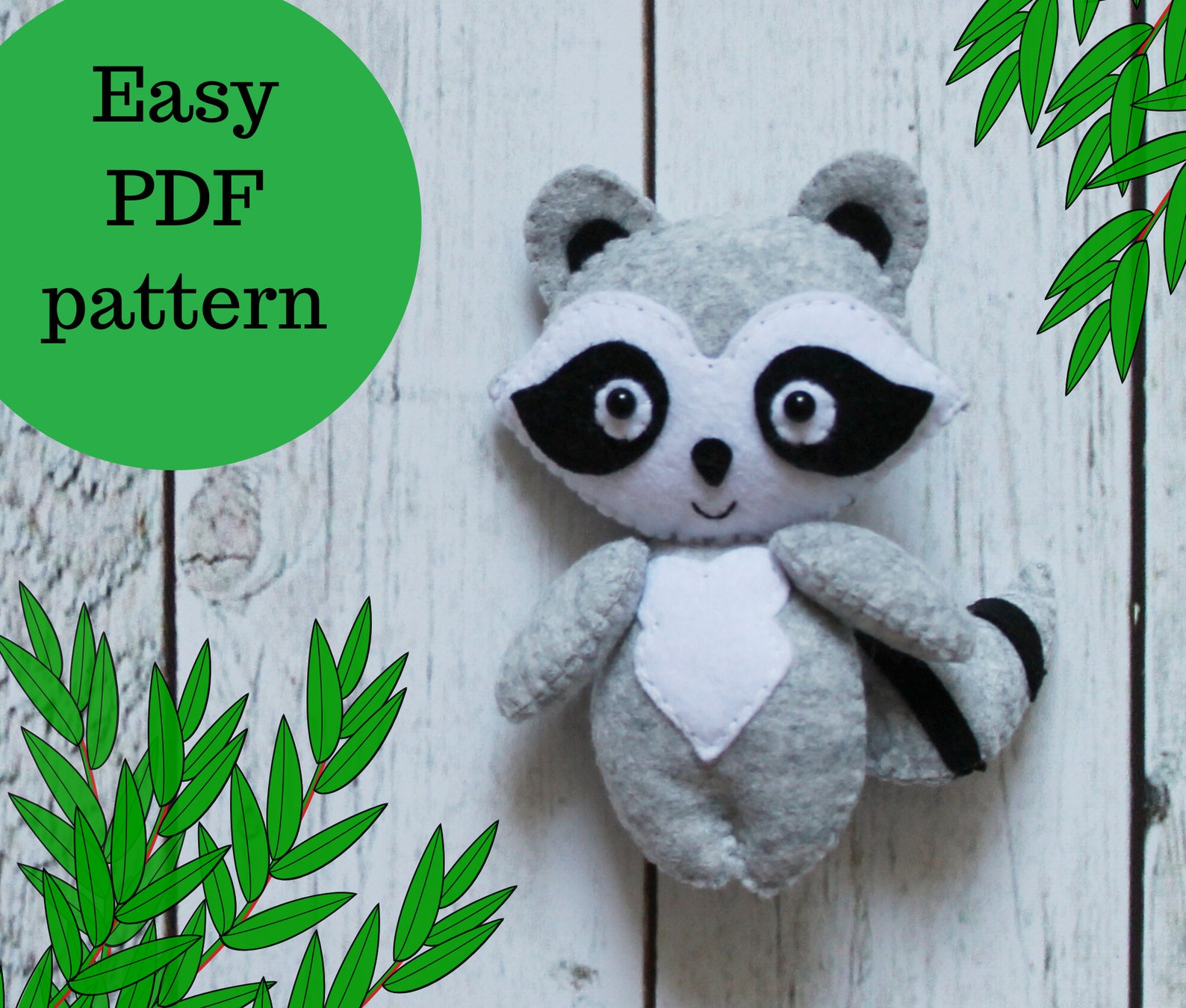 Felt Raccoon PDF Plushie Pattern Woodland Baby Animal Toy Etsy