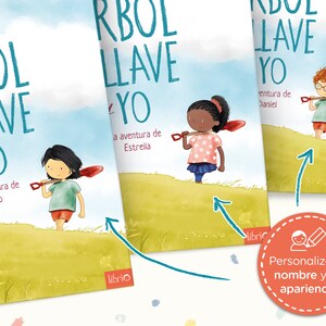 Peut inclure: Trois couvertures de livres avec des illustrations d'enfants tenant des pelles. Les titres des livres sont "El arbol llave y yo", "El arbol llave y yo" et "El arbol llave y yo". Le texte sous les titres indique "La aventura de Leo", "La aventura de Estrella" et "La aventura de Daniel".