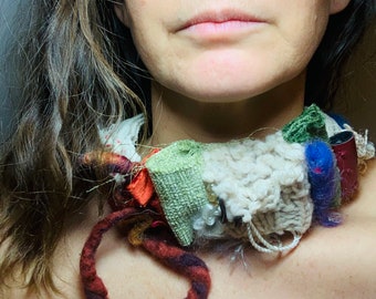 Wearable art, Fabric Sculpture Necklace, soft chunky choker.