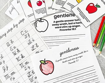 Activiteitenpakket Fruits of the Spirit: cursief kopiëren van bijbelteksten (digitale download)