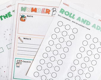Printable Math Game: Roll, Write, Count - Homeschool Learning (Digital Download)