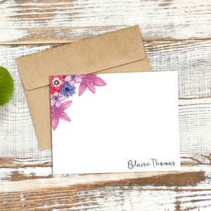 Lily and Anemone Stationery - Personalized or Blank - Flat Note Cards and Envelopes