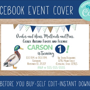 Stockente Digitale Einladung, Facebook Event Cover - Stockente Geburtstag Einladung