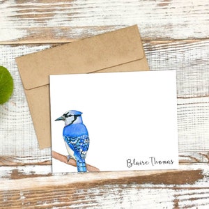 Blue Jay Stationery - Blue Jay Note Cards - Personalized Stationery - Father&#39;s Day - Flat Note Cards and Envelopes