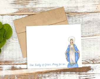 Our Lady of Grace, Pray for Us Stationery - Catholic - Flat Note Cards and Envelopes