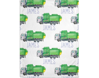Personalized Watercolor Garbage Truck Blanket - Plush Name Blanket
