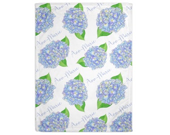 Personalized Hydrangea Baby Blanket - Watercolor Floral Name Blanket