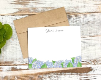 Hydrangea Stationery - Personalized Stationery - Flat Note Cards and Envelopes-  Note cards- Hostess Gift - Bridal gift - Christmas gift