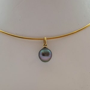 14kt Yellow Gold Tahitian Pearl Pendant, 8.8mm Pearl, Peacock-Eggplant Color