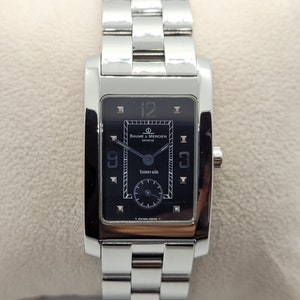 Baume Mercier Hampton Tank Watch, MV045063, Tiffany Co. Quartz, Black 24 X 30 mm Case, 18 mm Bracelet, Serviced, Stainless steel.