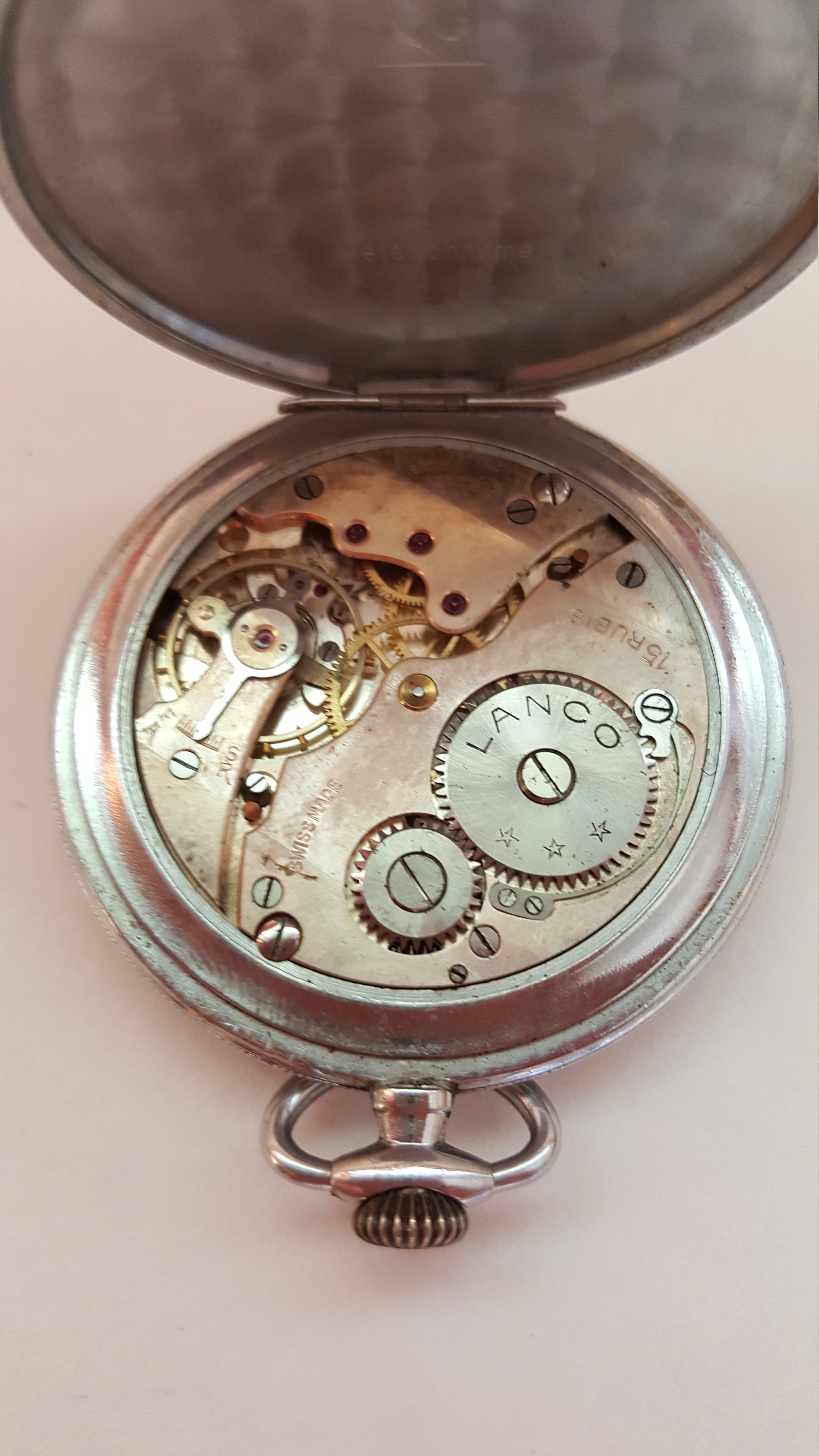 Reloj de bolsillo Lanco de 1950 estuche cromado que funciona diseno moderno delgado muy buen estado movimiento de 15 rubies joya hecho en Suiza Etsy Espana