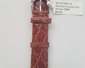 18mm Genuine Leather Shiny Brown, Flat Havana Style, deBeers Watch Straps, Watch band, Brand New