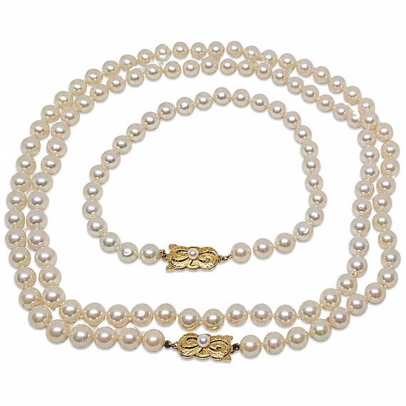 18kt Gold Mikimoto Akoya Pearl Set, 32" Necklace, 9.25" Bracelet