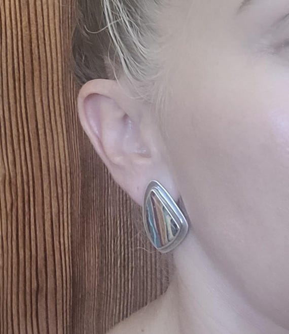 Sterling Silver Multi-Colored Inlay Friction Post… - image 3