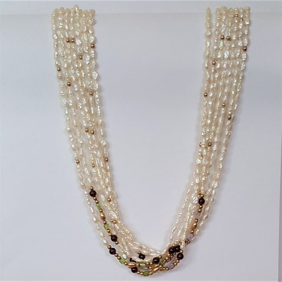 Multi-Strand Freshwater Pearls Gold Beads Semi-Pr… - image 3