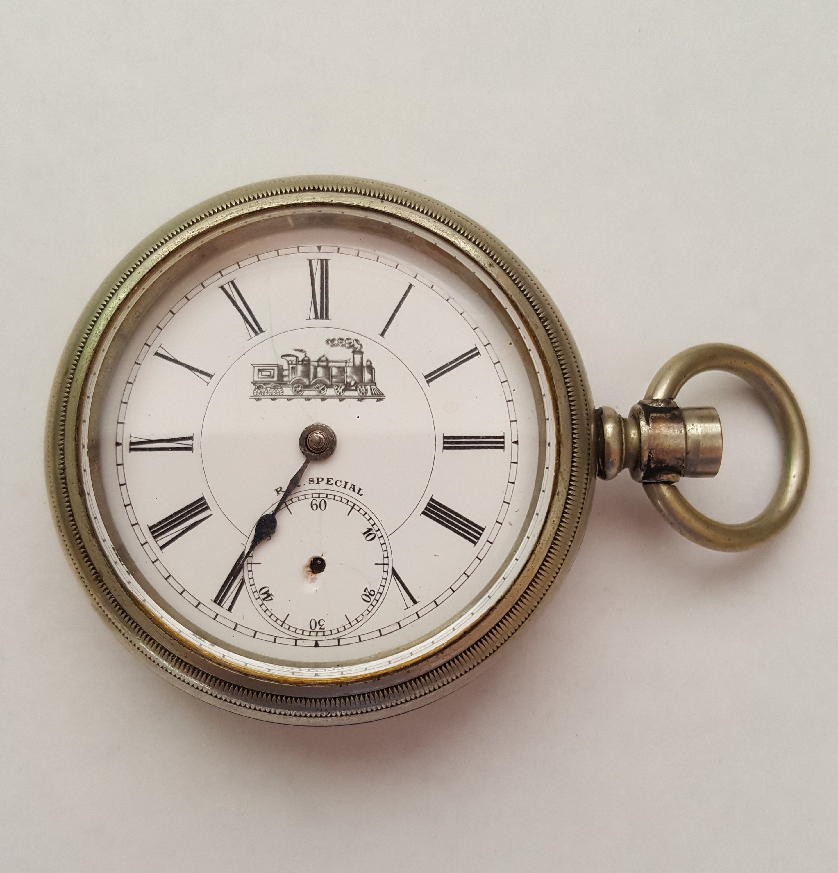 Vintage Silver RR Special Pocket Watch Chronograph 57 Mm Case