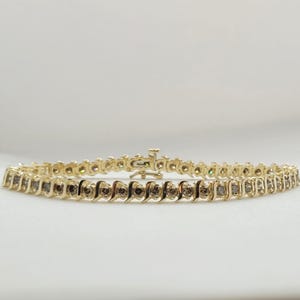 10kt Yellow Gold 4.50cttw Round Brilliant Diamond Tennis Bracelet, &quot;S&quot; Design, Push-in Clasp, Figure-8, Commerical Grade, Good Condition