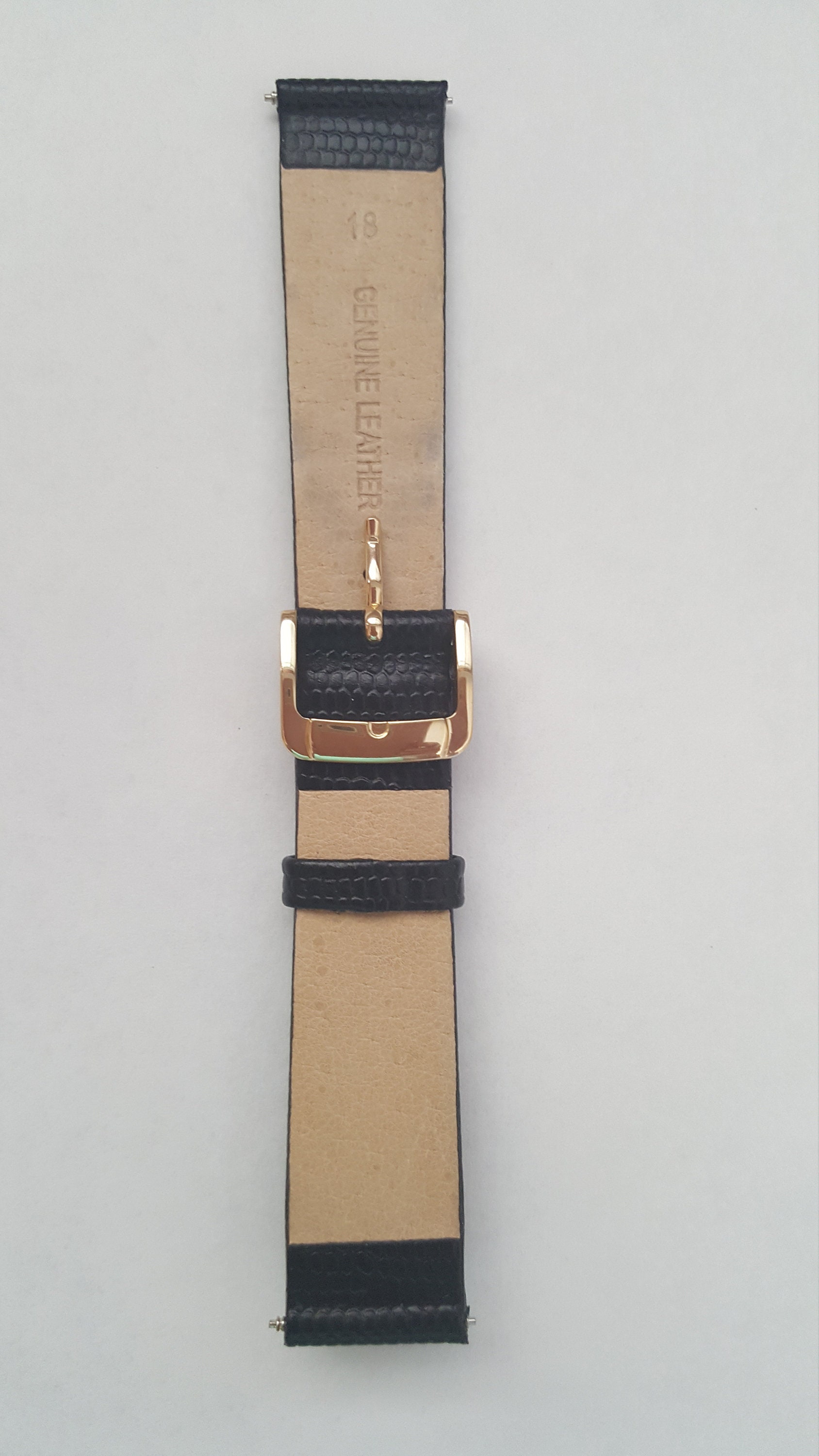 18mm Genuine Leather Watch Strap, Black, Gold Buckle, Brand New Etsy