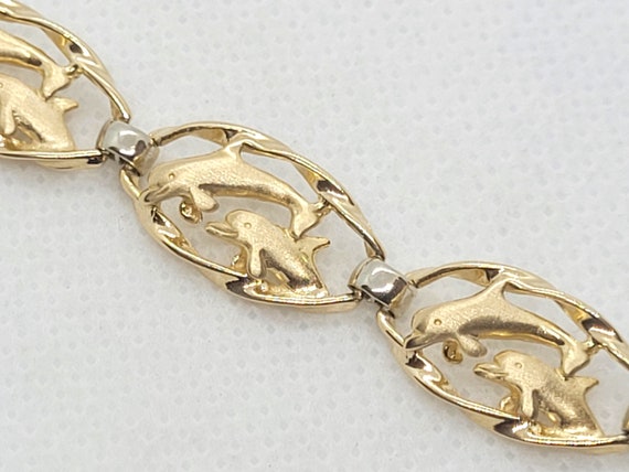 14kt Two Tone Gold Dolphin Bracelet, 6.5 Inches, … - image 4