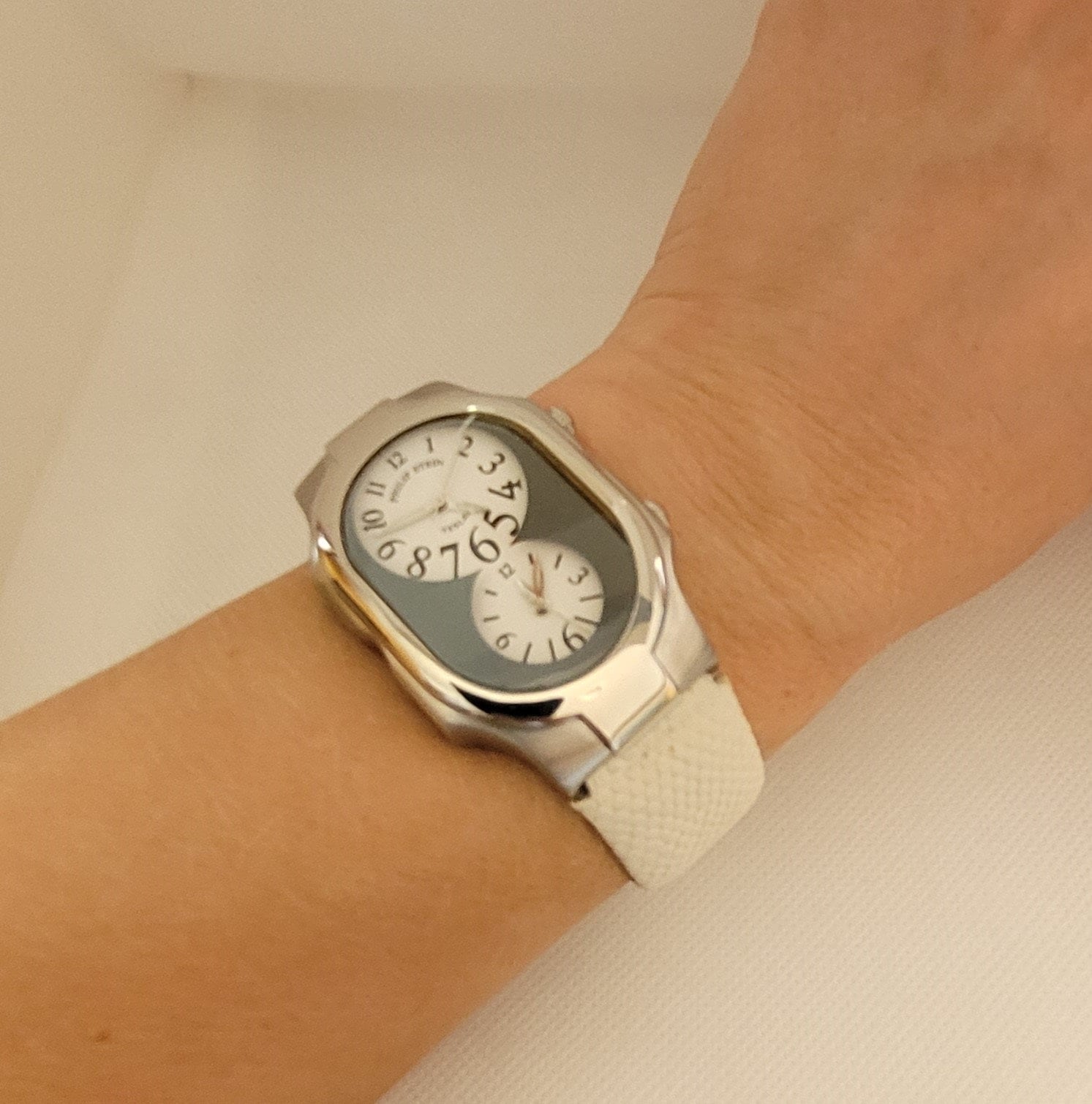 Buy Philip Stein Dual Face Watch, White Leather Band, Teslar